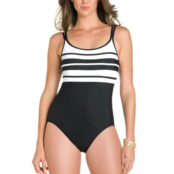 Miraclesuit Other - Miraclesuit Colorblock Plunge Back One Piece Swimsuit Size 12 Black White